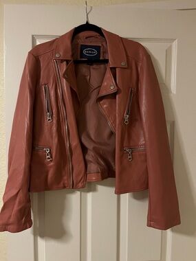 Scoop Women's Dusty Rose Leather Moto Jacket